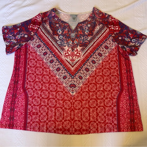 Catherines Red‎ White and Blue Chevon Floral Top Blouse Size 2X - Picture 4 of 6